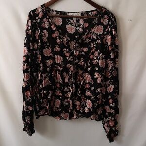 Like-new Women's Floral Blouse by Wild Skye, Size XXL, Pink & Cream on Black